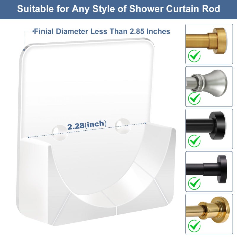 YNL 2 Pack Adhesive Shower Rod Holders  Transparent Rod Retainer | Never Fall Down Shower Tension Rod Holders for Wall(Rod Not Included) - Image 4